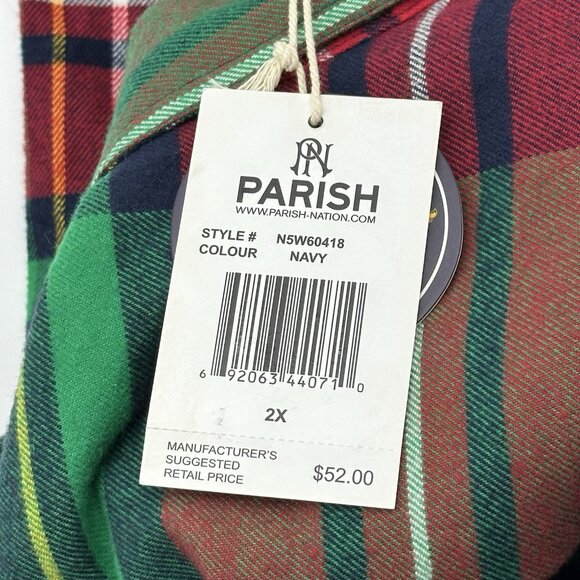 Parish Nation Men's Size 2XL Plaid Flannel Patch Long Sleeve Button Up Shirt NWT - Picture 7 of 11